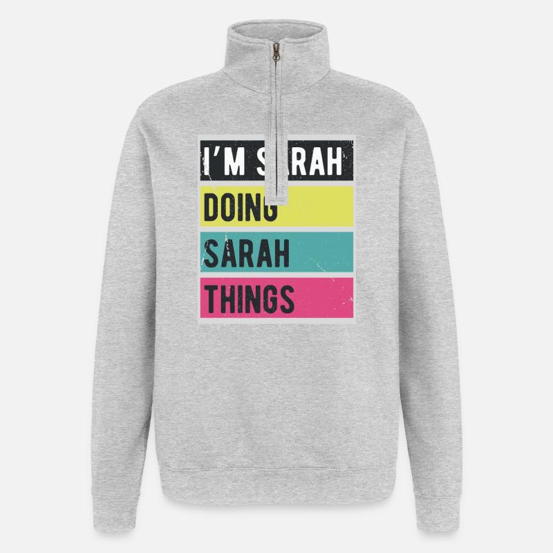 I’m Sarah Doing Sarah Things Retro - Quarter-Zip-Sweatshirt - Grau meliert