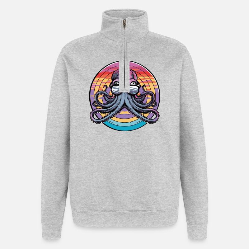 Octopus Retro Surf - Sweat à zip 1/4 - gris chiné