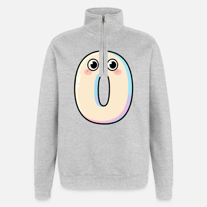 Zero Kawaii lächelt - Quarter-Zip-Sweatshirt - Grau meliert