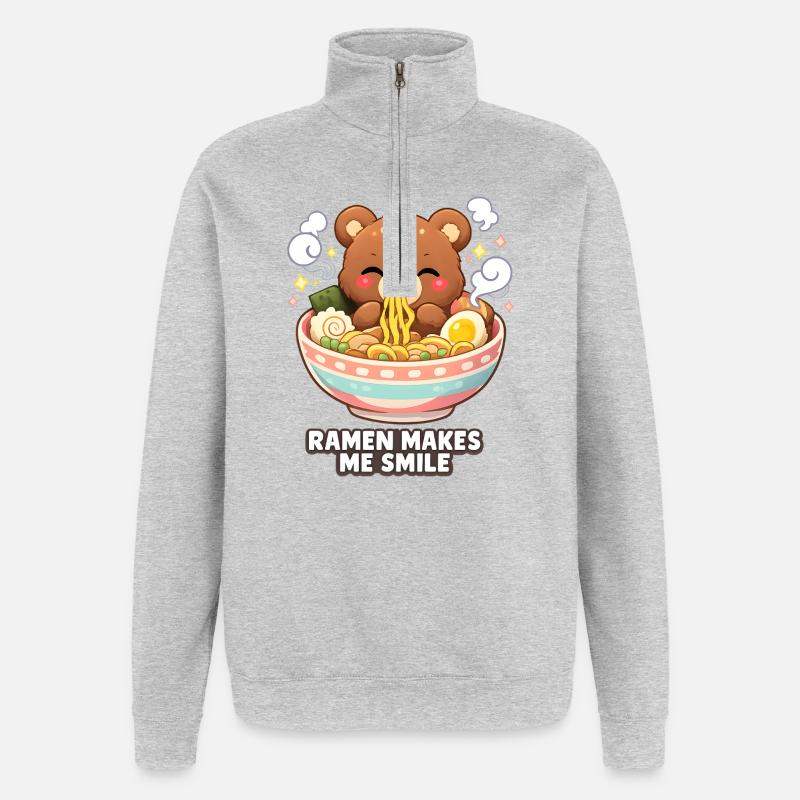 Ramen makes me smile - Quarter-Zip-Sweatshirt - Grau meliert