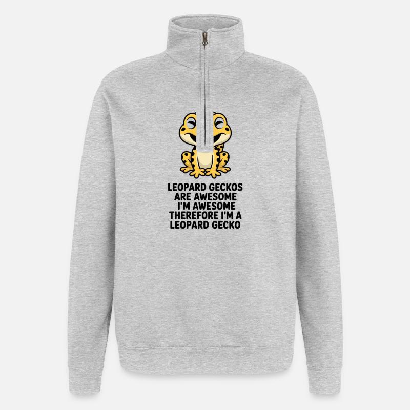 Dessin animé du Gecko léopard - Sweat à zip 1/4 - gris chiné