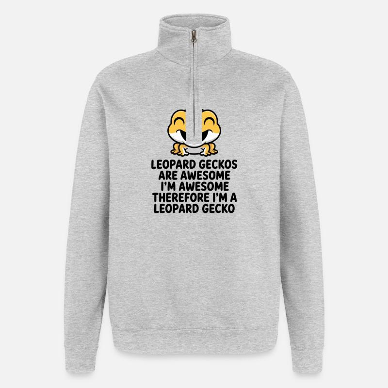 Fröhliches Leopardgecko-Meme auf Schwarz - Quarter-Zip-Sweatshirt - Grau meliert