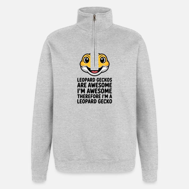 Leopardgekko-Cartoon-Lächeln - Quarter-Zip-Sweatshirt - Grau meliert