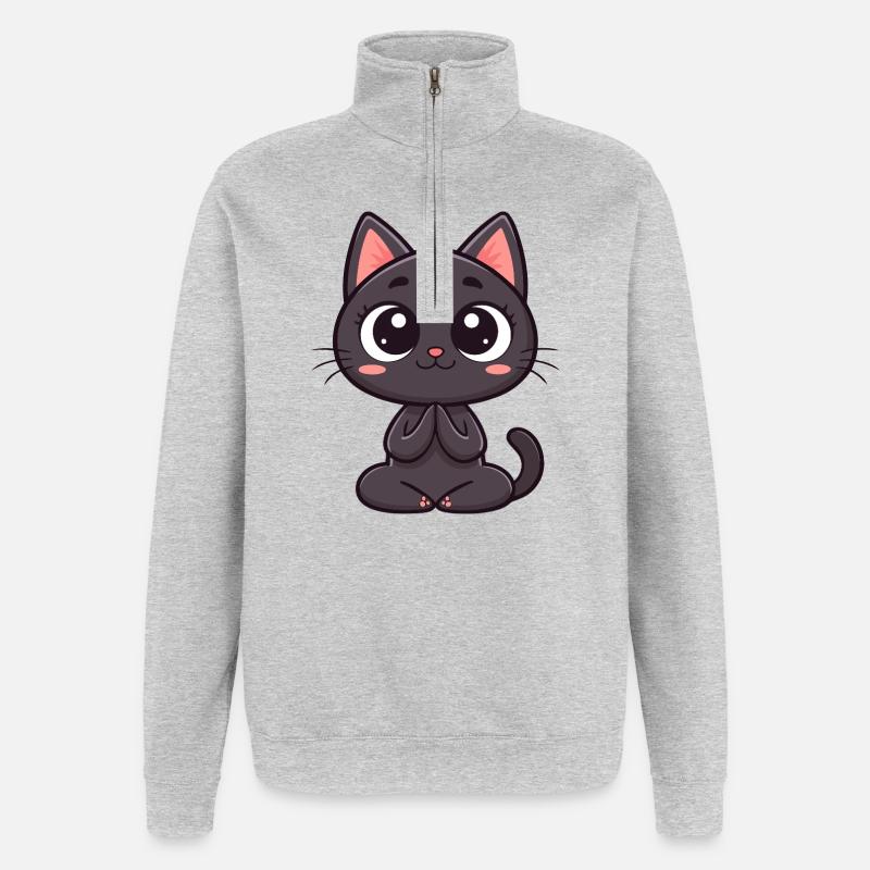Süße schwarze Katze betet - Quarter-Zip-Sweatshirt - Grau meliert