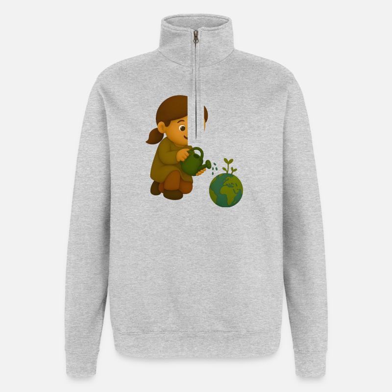 Petit écologiste qui verse le globe - Sweat à zip 1/4 - gris chiné
