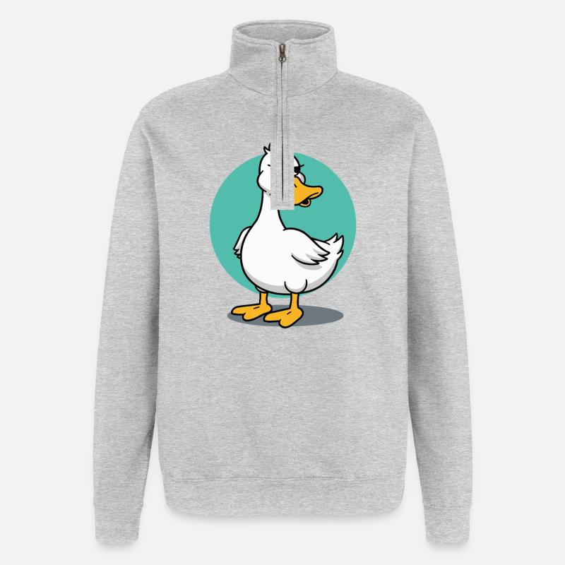 Freche Gans mit wütendem Blick Illustration - Quarter-Zip-Sweatshirt - Grau meliert