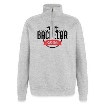 Bachelor 2026 Abschluss Promotion Sponsion - Quarter-Zip-Sweatshirt - Grau meliert - Vorne - AI Model Female 172 light (172cm) & AI Model Male 178 dark (178cm)