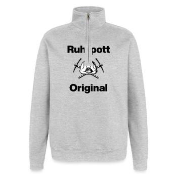 Ruhrpott Original, Bergmann Stolz! NRW, Kohle - Quarter-Zip-Sweatshirt - Grau meliert - Vorne - AI Model Female 172 light (172cm) & AI Model Male 178 dark (178cm)
