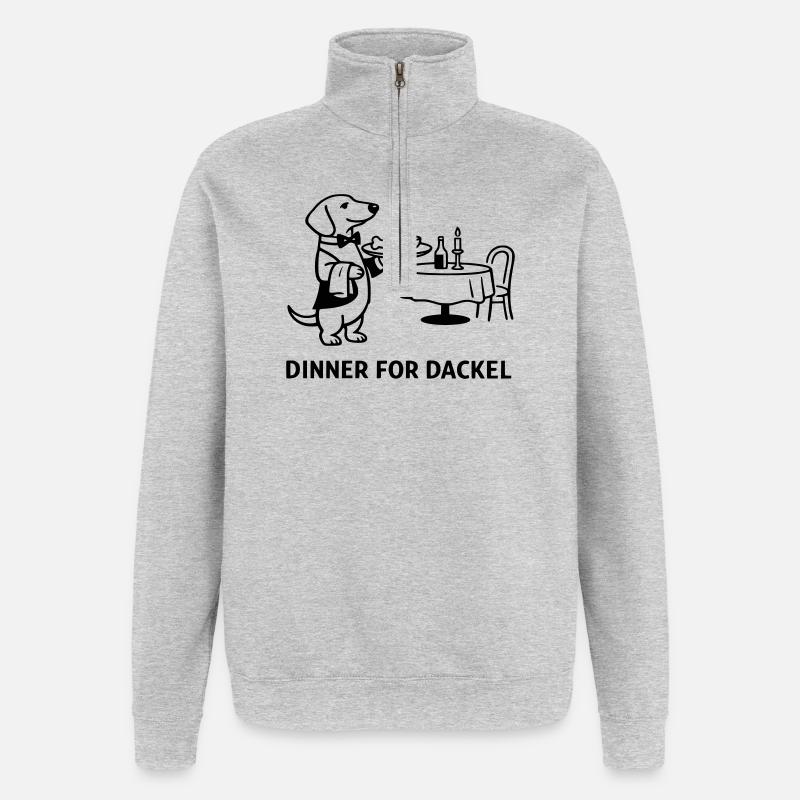 Dinner For Dackel - Quarter-Zip-Sweatshirt - Grau meliert