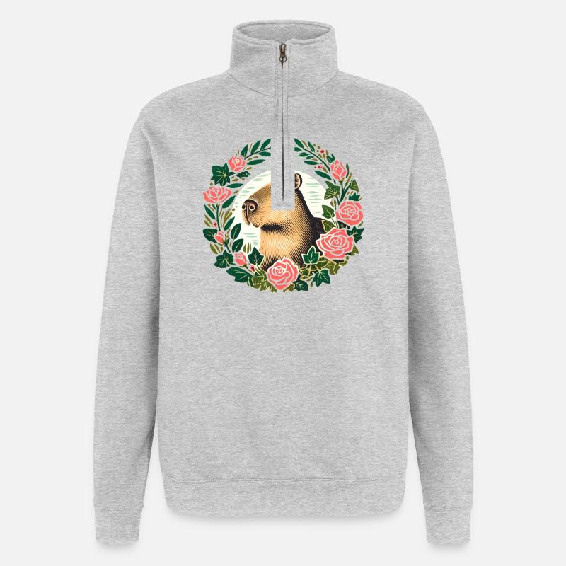 Capybara-Rosenkranz - Quarter-Zip-Sweatshirt - Grau meliert