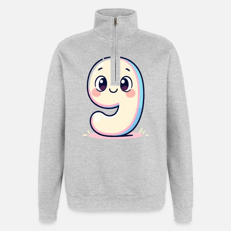 Nummer 9 Lächelnder Pastell - Quarter-Zip-Sweatshirt - Grau meliert