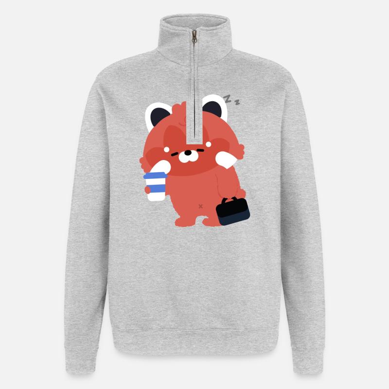 Kawaii Red Panda mit Kaffee - Quarter-Zip-Sweatshirt - Grau meliert