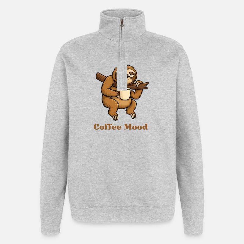 Faultier mit Kaffeetasse - Quarter-Zip-Sweatshirt - Grau meliert
