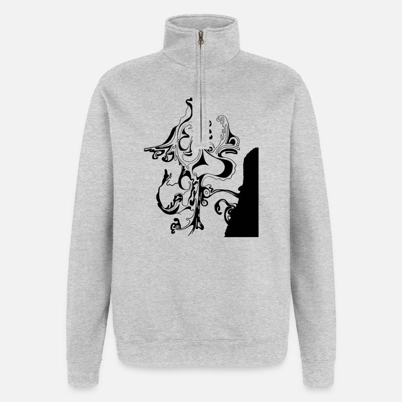 Sakura - Sweat à zip 1/4 - gris chiné