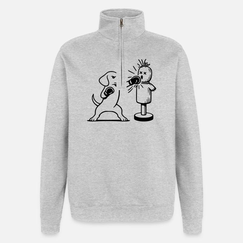 sparring dackel boxen line art  - Quarter-Zip-Sweatshirt - Grau meliert