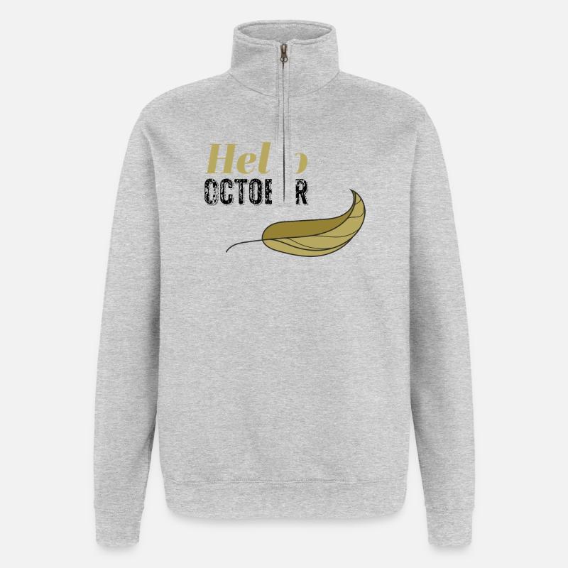 October Golden Hello Leaf Design - Quarter-Zip Sweatshirt - heather grey