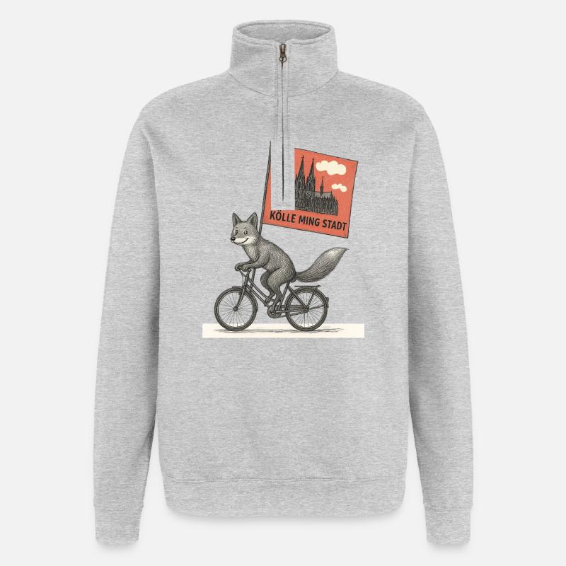 Cologne Fox on Bicycle - Quarter-Zip Sweatshirt - heather grey
