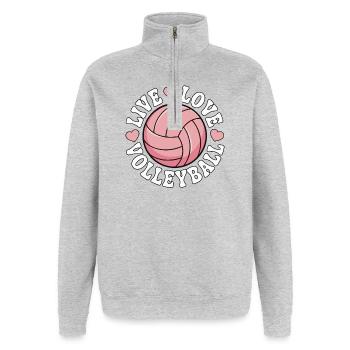 Live Love Volleyball - Pink Love Design - Quarter-Zip Sweatshirt - heather grey - Front - AI Model Female 172 light (172cm) & AI Model Male 178 dark (178cm)