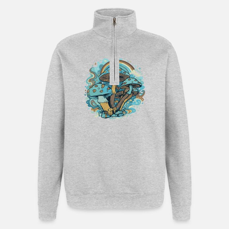Forêt Merveilleuse des Champignons Bleus - Sweat à zip 1/4 - gris chiné
