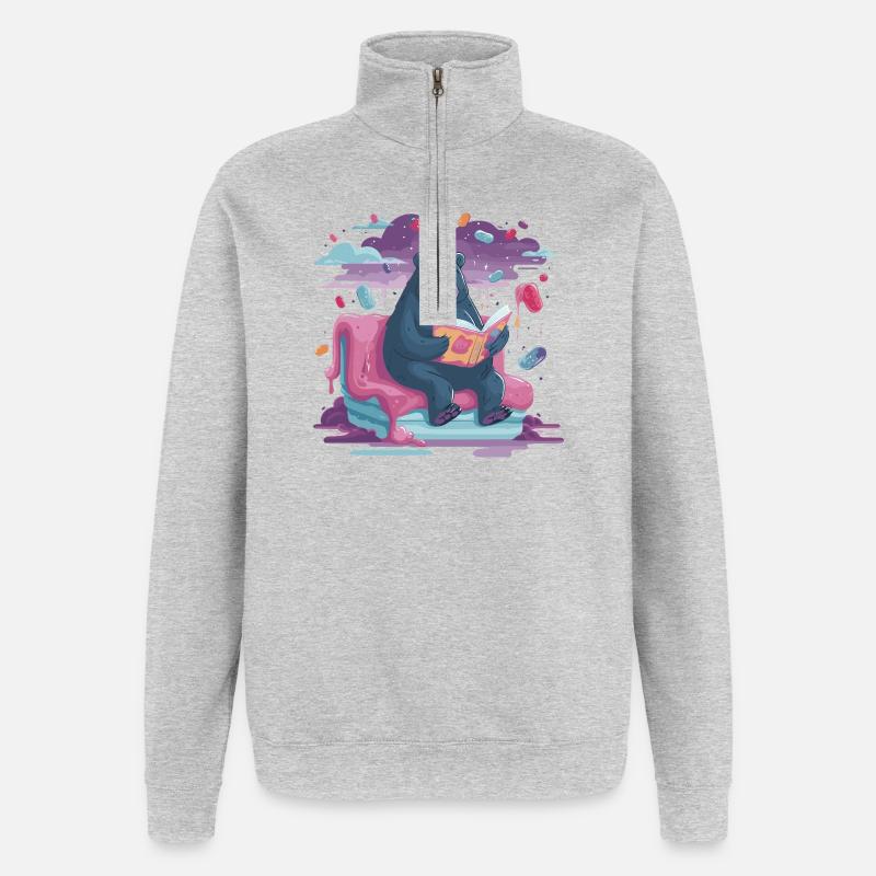 Reading Bear in Candy Dream - Quarter-Zip Sweatshirt - heather grey