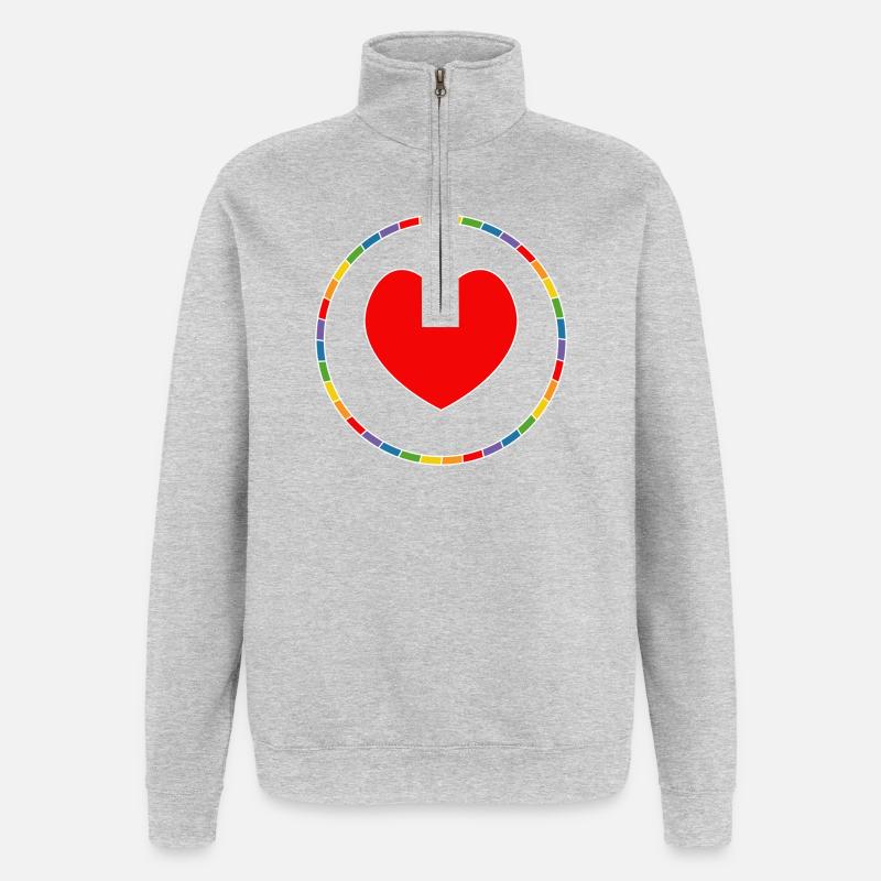 LGBT Herz im Regenbogenring - Quarter-Zip-Sweatshirt - Grau meliert
