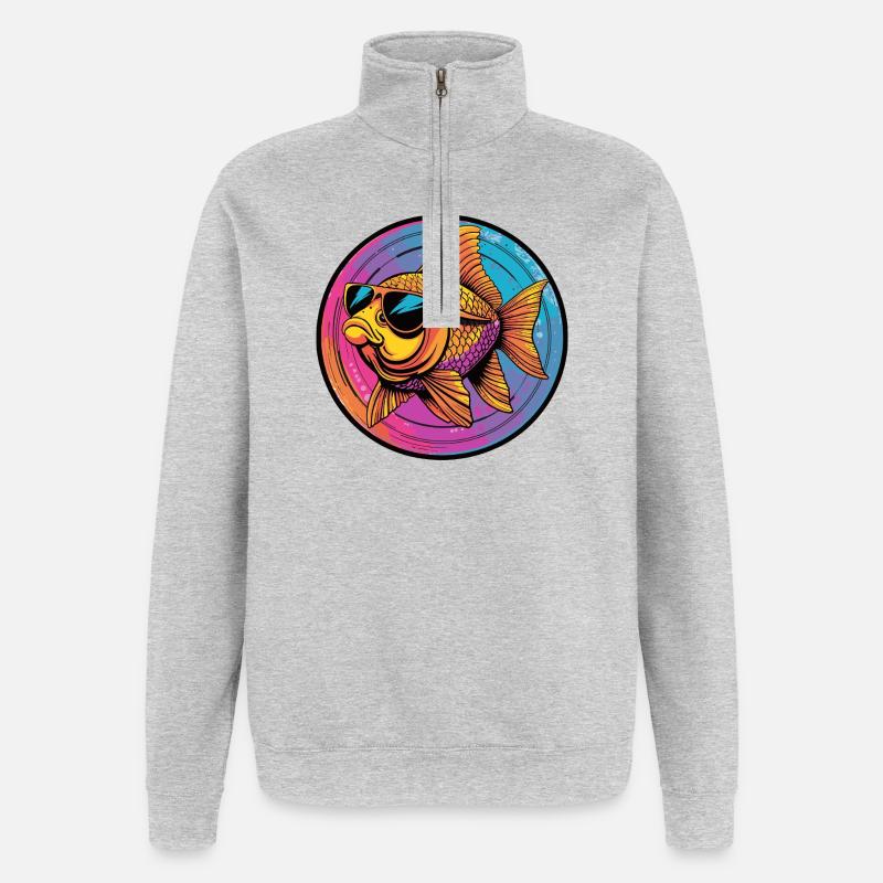 Goldfisch mit Sonnenbrille - Quarter-Zip-Sweatshirt - Grau meliert