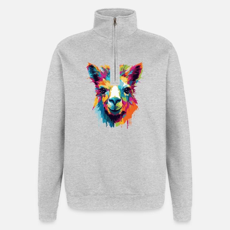 Llama Farbexplosion Popart - Quarter-Zip-Sweatshirt - Grau meliert