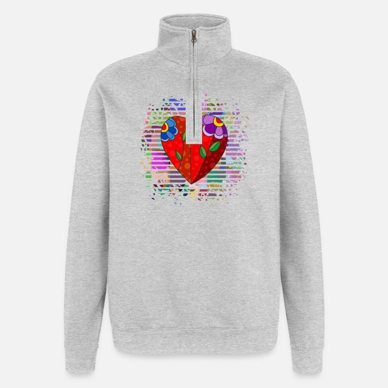 Herz - Quarter-Zip-Sweatshirt - Grau meliert