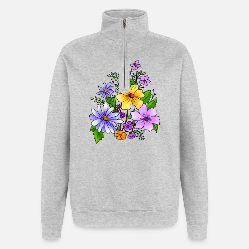 Fleur - Sweat à zip 1/4 - gris chiné