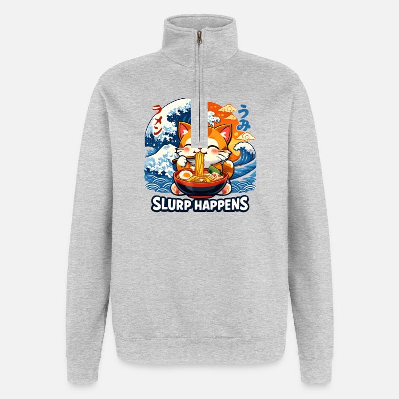 Slurp arrive : Kawaii Cat Ramen - Sweat à zip 1/4 - gris chiné