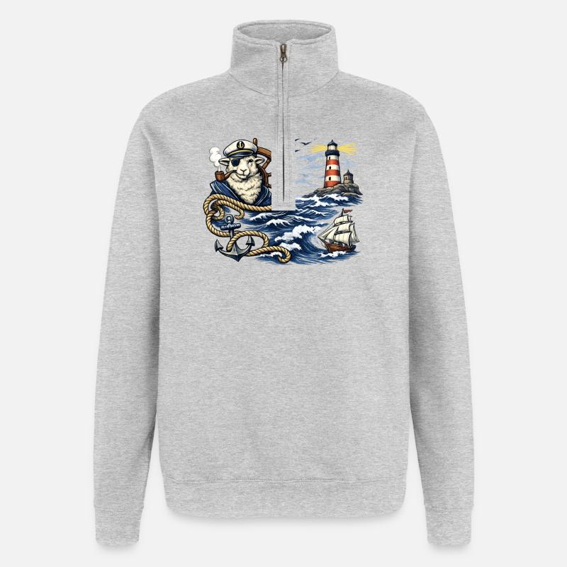 Moutons marins dans la tempête - Sweat à zip 1/4 - gris chiné