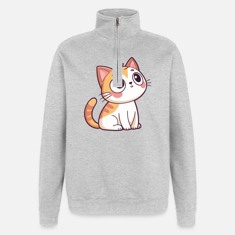 Curious Kitten - Quarter-Zip Sweatshirt - heather grey