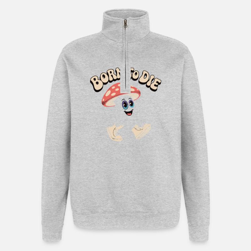 Né pour mourir : Champignon Mème - Sweat à zip 1/4 - gris chiné