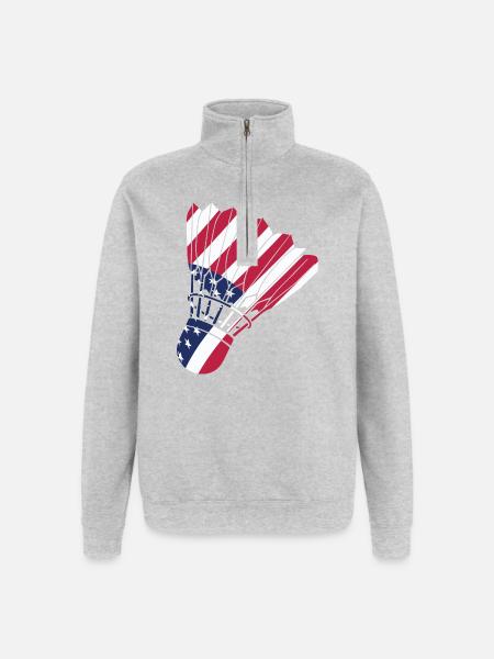 USA Badminton Player Lover American Flag Patriot - Quarter-Zip Sweatshirt - heather grey