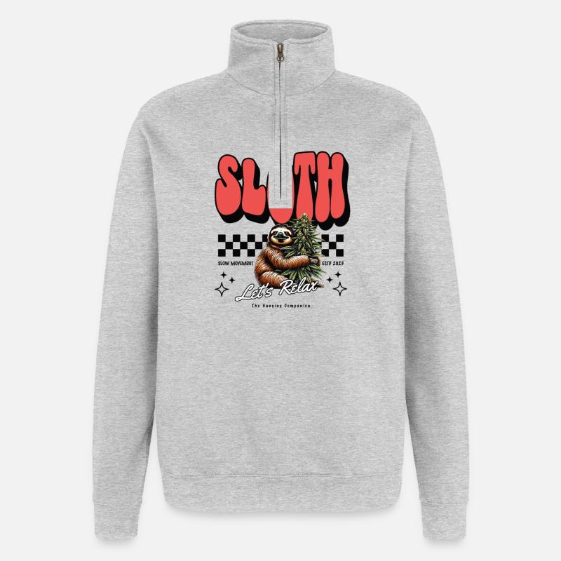 Sloth Relax – Chill Pattern Cannabis défectueux - Sweat à zip 1/4 - gris chiné
