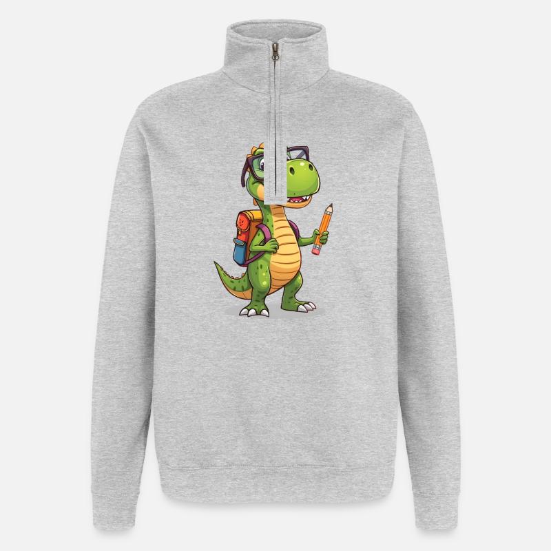 Dino-Gelehrter mit Bleistift - Quarter-Zip-Sweatshirt - Grau meliert