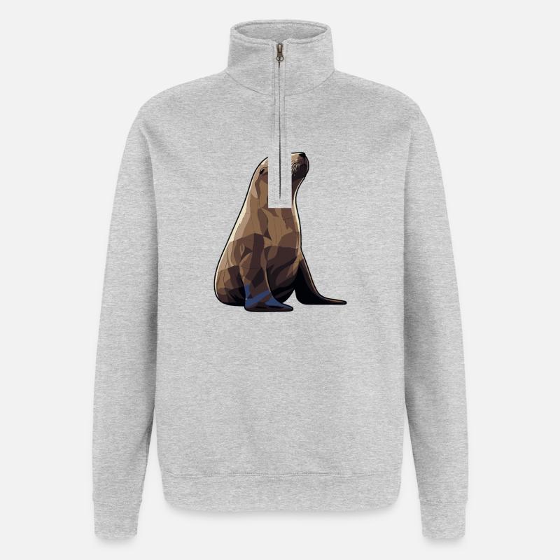 Seehund Tier Seelöwe - Quarter-Zip-Sweatshirt - Grau meliert