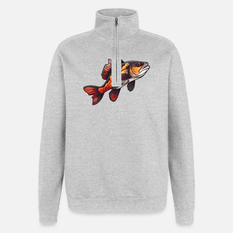 Poisson de dessins animés perches - Sweat à zip 1/4 - gris chiné