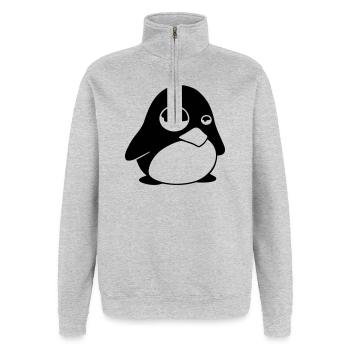 Grumpy Tux – Funny Linux Penguin for Nerds - Quarter-Zip Sweatshirt - heather grey - Front - AI Model Female 172 light (172cm) & AI Model Male 178 dark (178cm)