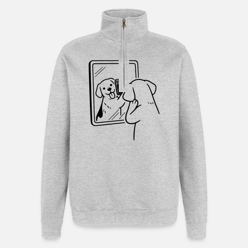 selfie dog hund - Quarter-Zip-Sweatshirt - Grau meliert
