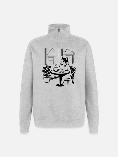 Thoughtful Cat Cafe - Quarter-Zip Sweatshirt - heather grey