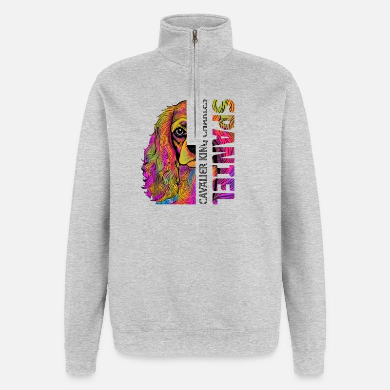 Cavalier King Charles Spaniel - Sweat à zip 1/4 - gris chiné