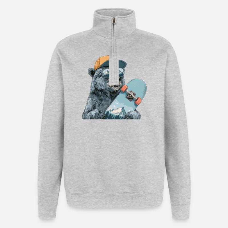 Bär Skater mit Bergreflexion - Quarter-Zip-Sweatshirt - Grau meliert