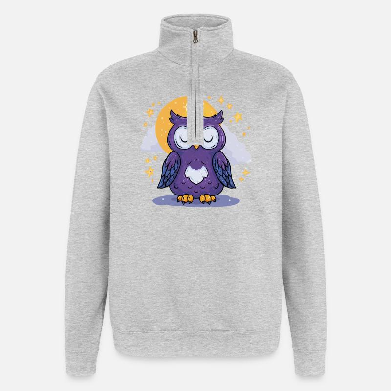 Moonlit Night Owl - Quarter-Zip Sweatshirt - heather grey