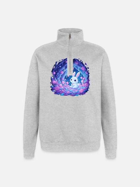 Mondschein Kaninchen im Rosenwald - Quarter-Zip-Sweatshirt - Grau meliert