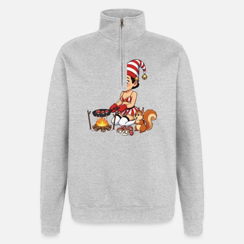 Leprechaun-Mädchen backt Pilze - Quarter-Zip-Sweatshirt - Grau meliert