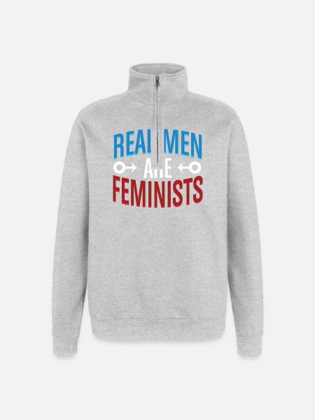Rigtige mænd er feminister ligestillingserklæring Tee - Sweatshirt med 1/4 lynlås - grå meleret