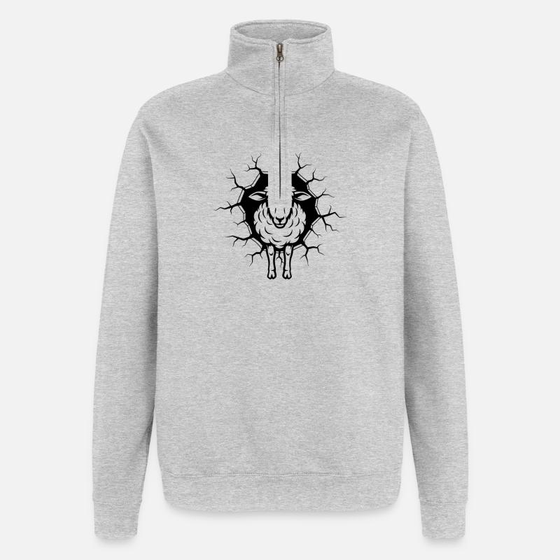 Schaf Wanddurchbruch – Lustiges Tier Wandbruch - Quarter-Zip-Sweatshirt - Grau meliert