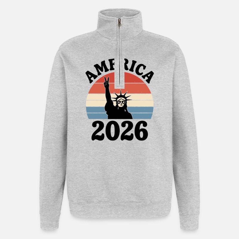 America 2026 Freiheitsstatue Peace - Quarter-Zip-Sweatshirt - Grau meliert