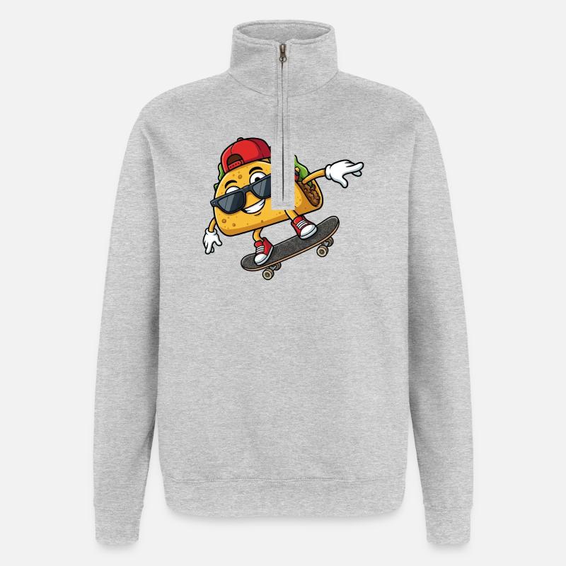 Slogan cool du skateboarder taco - Sweat à zip 1/4 - gris chiné